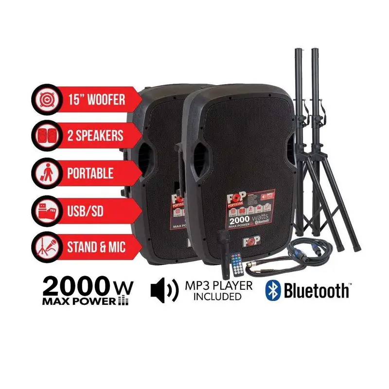 Blastking Pop152ak 15" Bluetooth Active & Passive Speaker Box Combo 1