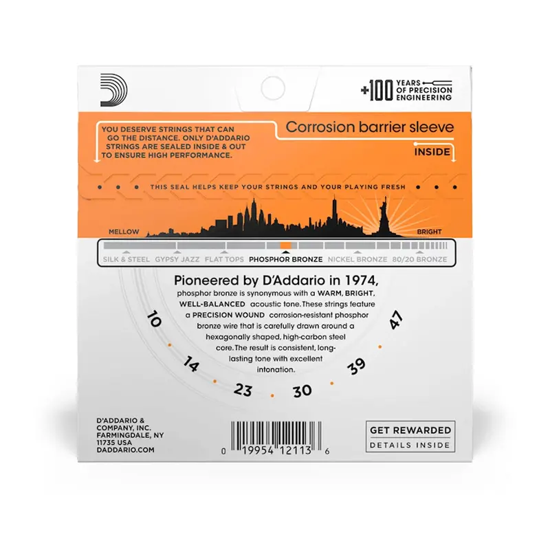 D'addario Ej15 Phosphor Bronze Extra Light 10-47 Acoustic String Set 2