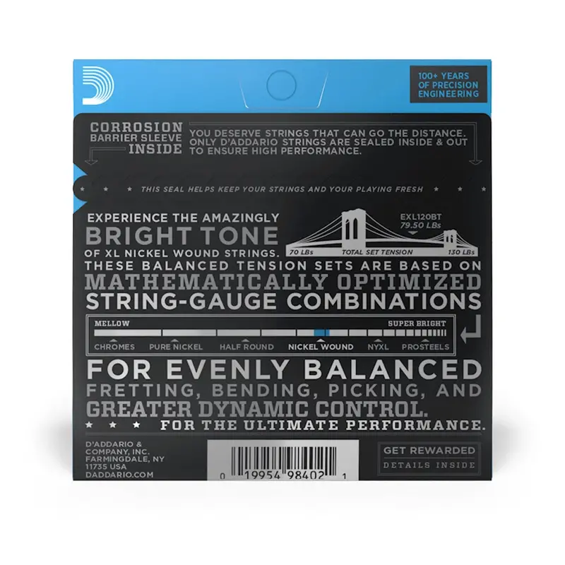 D'addario Exl120bt Balanced Tension X-Lite Electric Guitar Strings Single-Pack 2