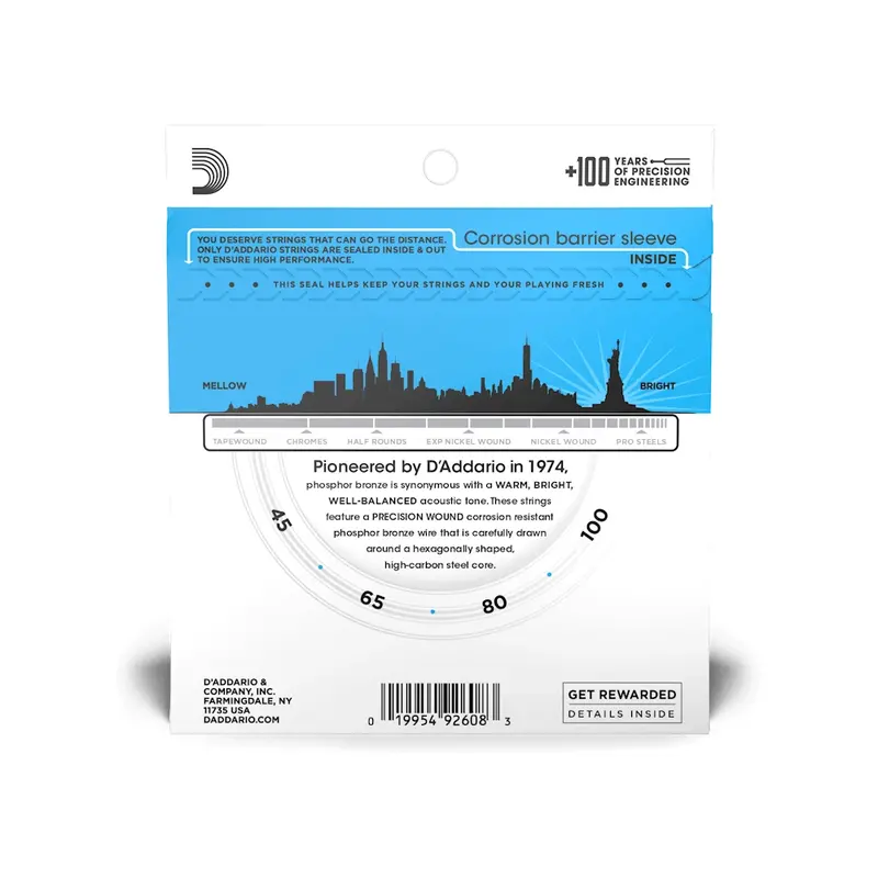 D'addario Regular Light Long Scale Acoustic Bass Strings 45-100 2