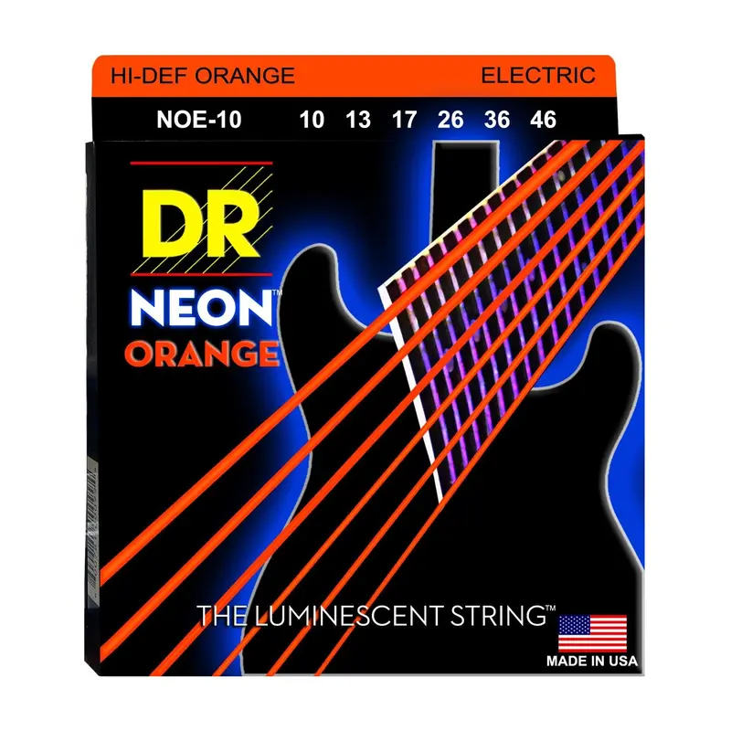 Dr Strings Electric Guitar Neon Orange Coated Medium, (.010 - .046) 1