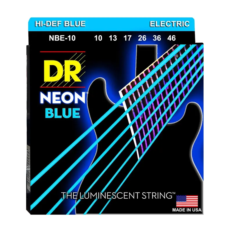 Dr Strings Hi-Def Neon Blue Medium Electric Guitar Strings 10-46 1