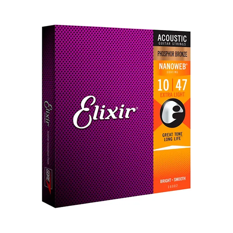 Elixir 16002 Phosphor Bronze Acoustic Guitar Strings With Nanoweb Coating, Extra Light (.010-.047) 1