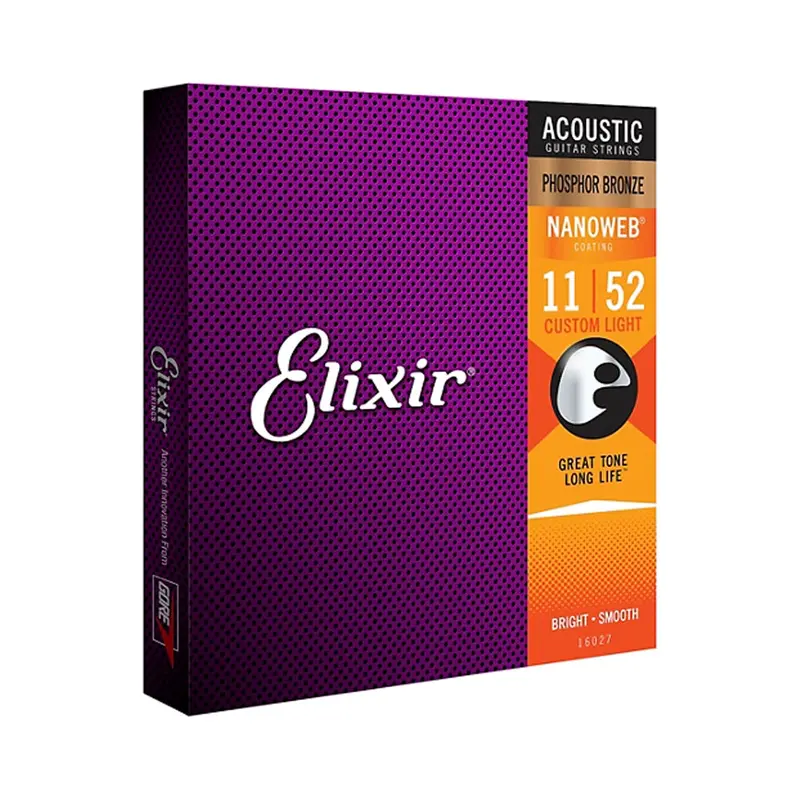 Elixir 16027 Phosphor Bronze Acoustic Guitar Strings With Nanoweb Coating, Custom Light (.011-.052) 1