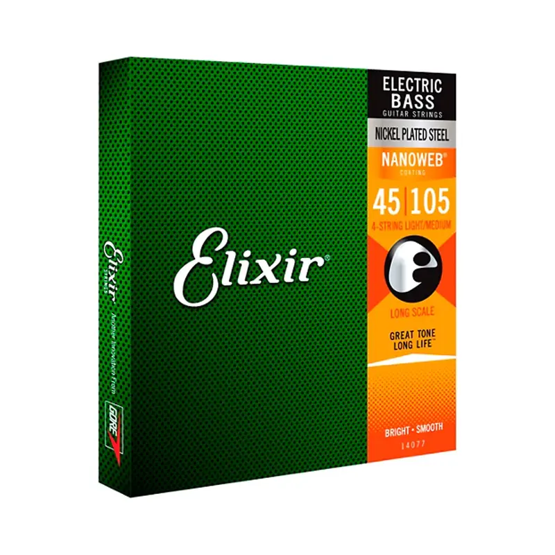 Elixir Nickel-Plated Steel 4-String Bass Strings With Nanoweb Coating, Long Scale, Light (.045-.105) 1