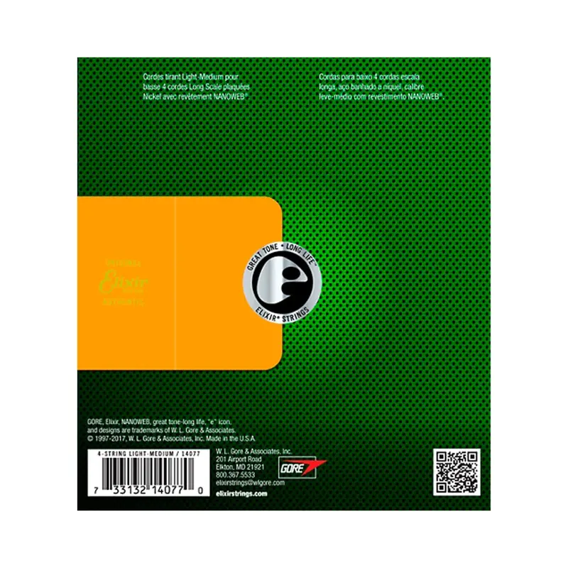 Elixir Nickel-Plated Steel 4-String Bass Strings With Nanoweb Coating, Long Scale, Light (.045-.105) 2