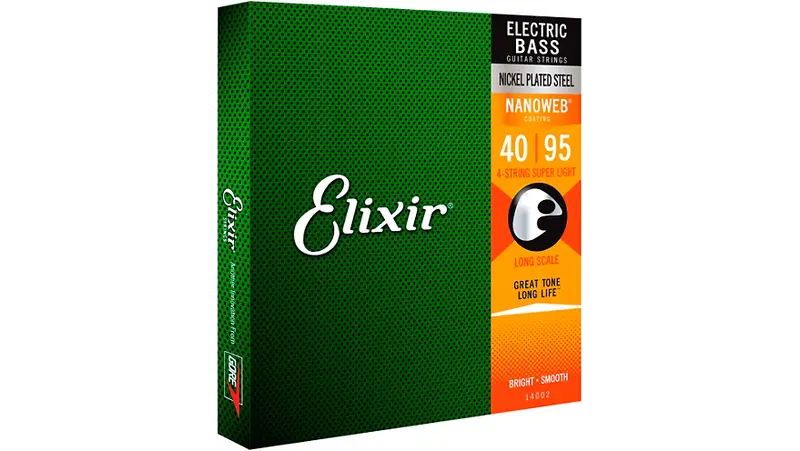 Elixir Nickel-Plated Steel 4-String Bass Strings With Nanoweb Coating, Long Scale, Super Light (.040-.095) 1