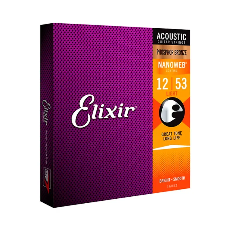 Elixir Phosphor Bronze Acoustic Guitar Strings With Nanoweb Coating, Light (.012-.053) 1