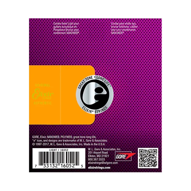 Elixir Phosphor Bronze Acoustic Guitar Strings With Nanoweb Coating, Light (.012-.053) 2