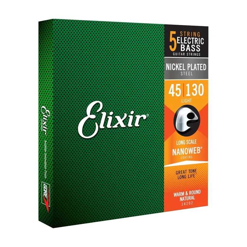Elixir Strings 14202 Nanoweb Light Long Scale 5-String Electric Bass Strings 1