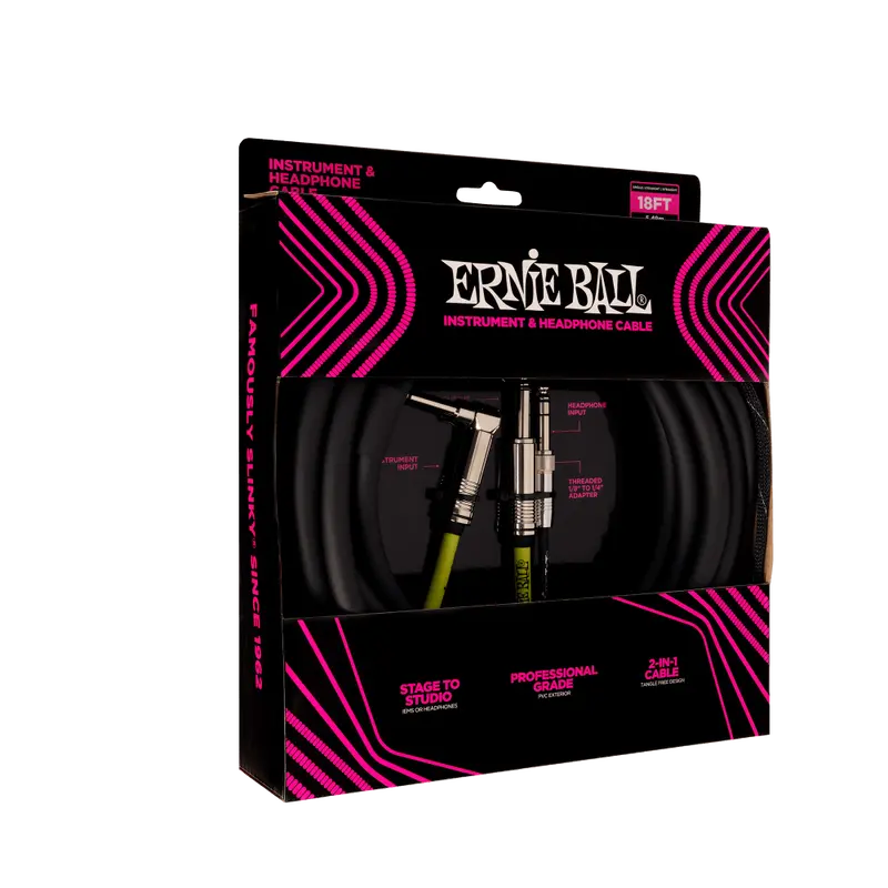 Ernie Ball 1/4" Ts Male To 1/4" Ts Male  Instrument & Headphone Combo Cable  - 18' 1