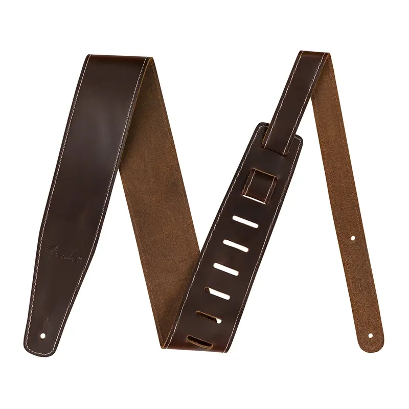 Fender Broken-In Leather Black Guitar Strap - Brown 1