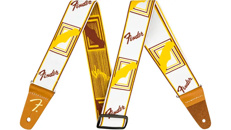Fender Weighless Monogram Guitar Strap White, Brown, And Yellow 2 In. 1