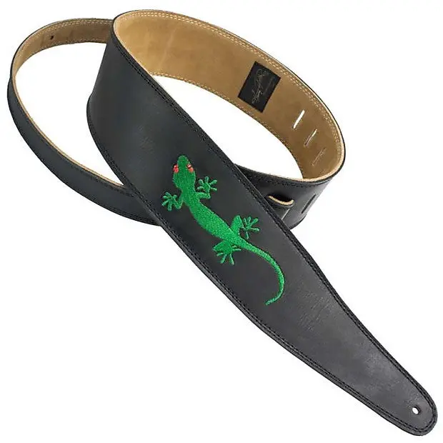 Henry Heller Hpemg-Blk Black Leather Electric Guitar Bass Strap W/ Gecko Cut Out 1