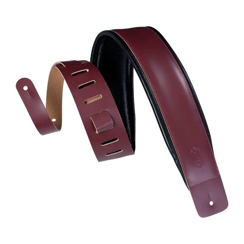 Levy's Dm1 3" Leather Face W/Padded Back Guitar Strap - Burgundy 1