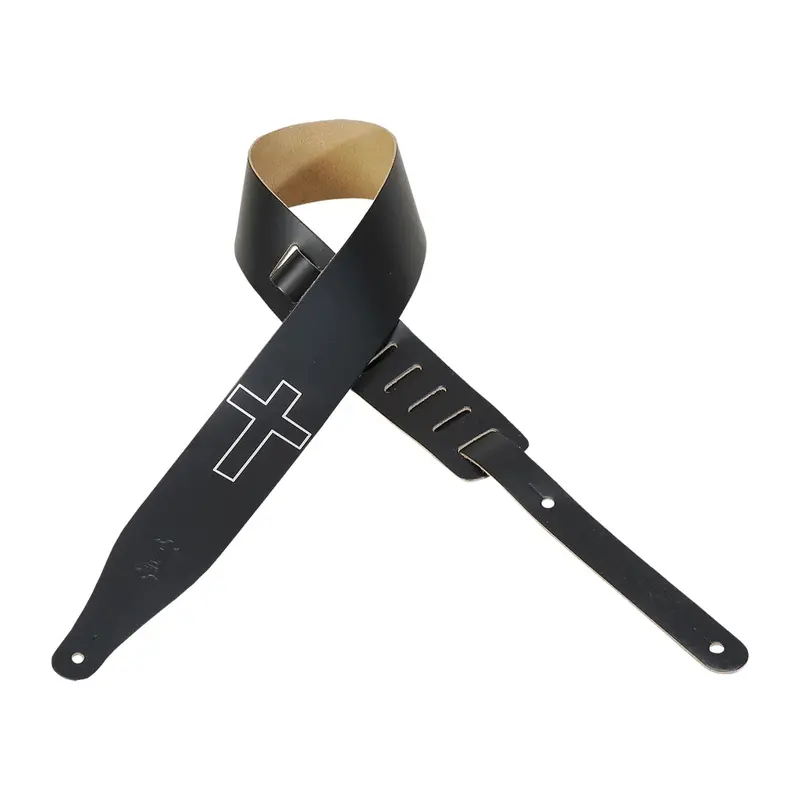 Levy's M17chc Chrome-Tan Leather Guitar Strap - Black 1