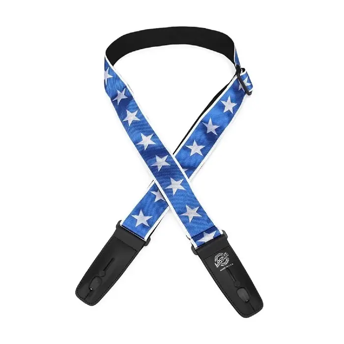 Lock-It Straps Cotton Guitar Cotton Guitar Strap - Blue With White Stars 1