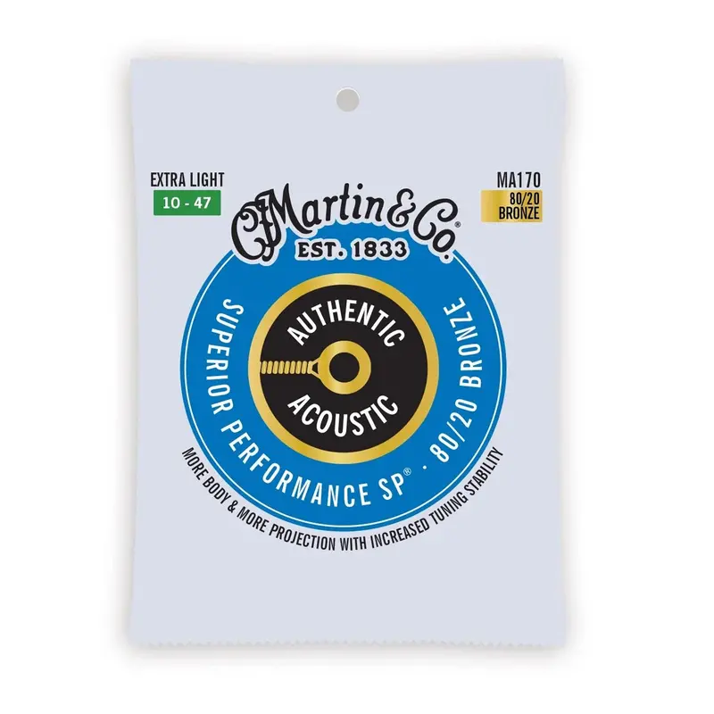 Martin Ma170 Authentic Acoustic Superior Performance 80/20 Bronze Guitar Strings 10-47 1