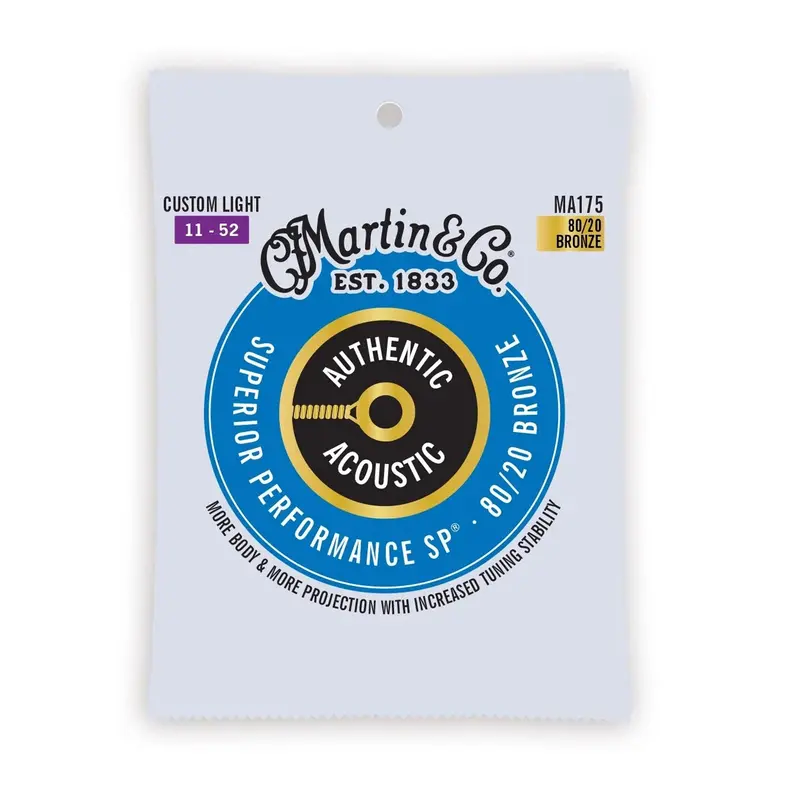 Martin Ma175 Authentic Acoustic Superior Performance 80/20 Bronze Guitar Strings 11-52 1