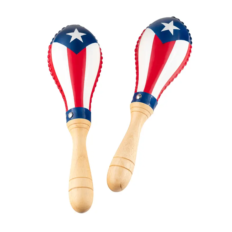 Meinl Percussion Msm3pr Traditional Rawhide Maracas Puerto Rico Flag 1