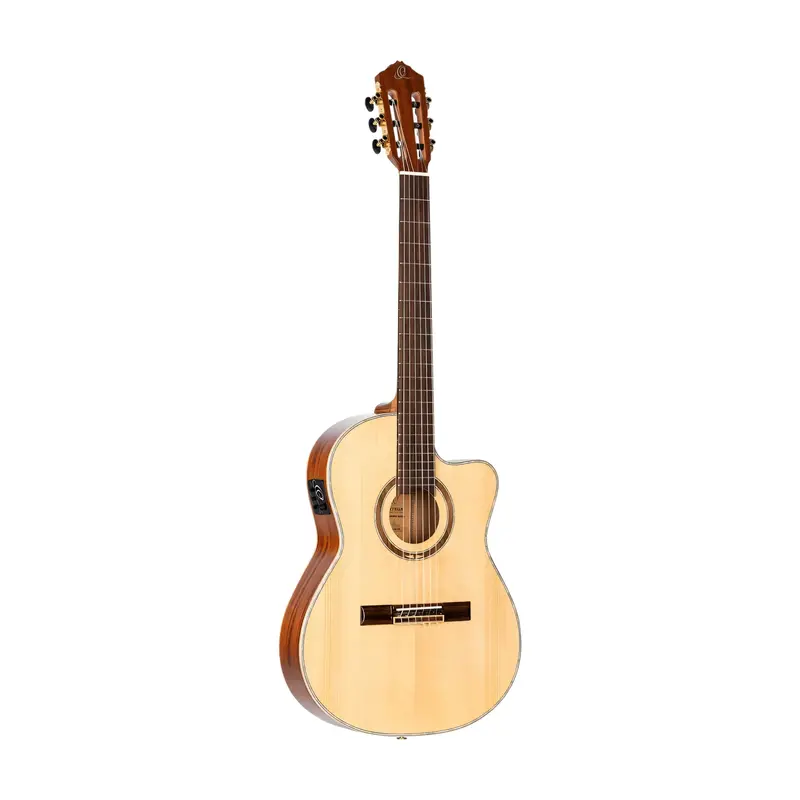 Ortega Performer Series Solid Top Thinline Crossover Acoustic-Electric Nylon Classical Guitar W/Bag 1
