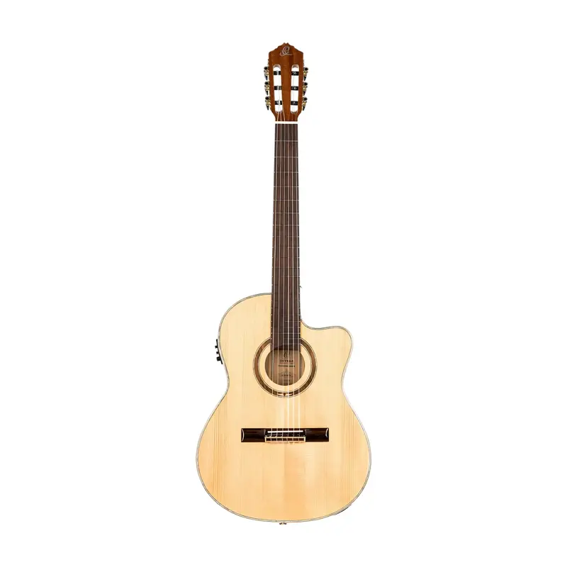 Ortega Performer Series Solid Top Thinline Crossover Acoustic-Electric Nylon Classical Guitar W/Bag 2