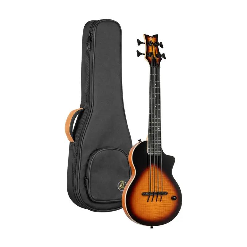 Ortega Solid Body Ukebass Mahogany & Flamed Maple Rechargeable Pu - Tobacco Sunburst 1