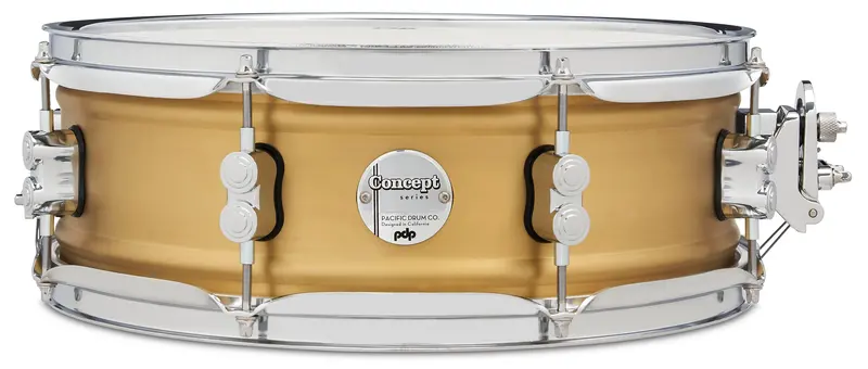 Pdp Concept Series Snare Drum 5" X 14" Aluminum Snare Drum - Natural Satin Brushed Brass W/ Chrome Hardware 1