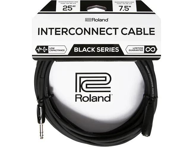 Roland 1/4" Trs Male To Female Headphone Extension Cable 25 Ft 1