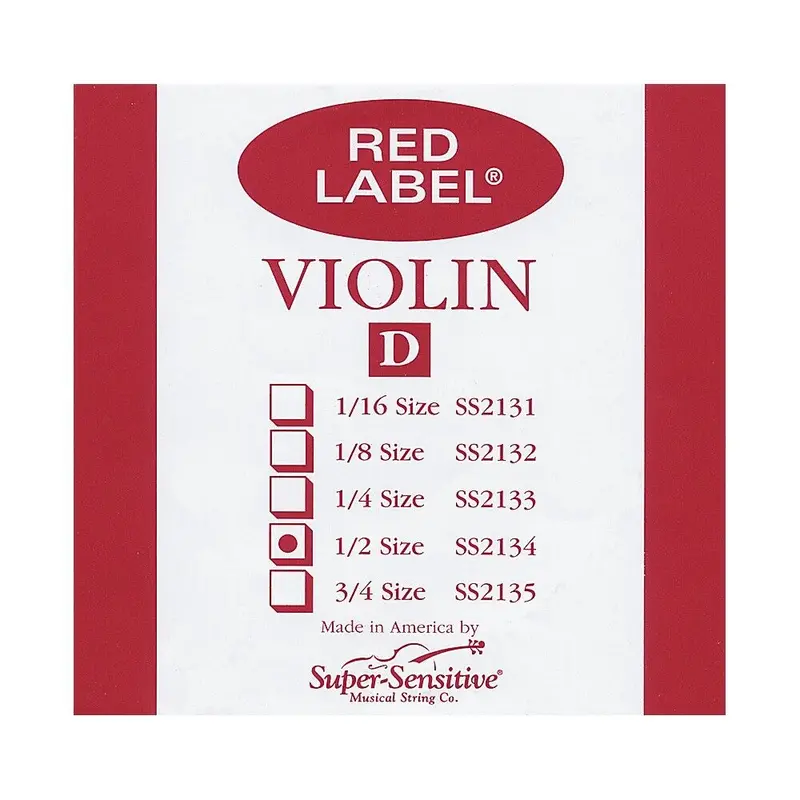 Super Sensitive Red Label Single Violin String - D 1/2 1