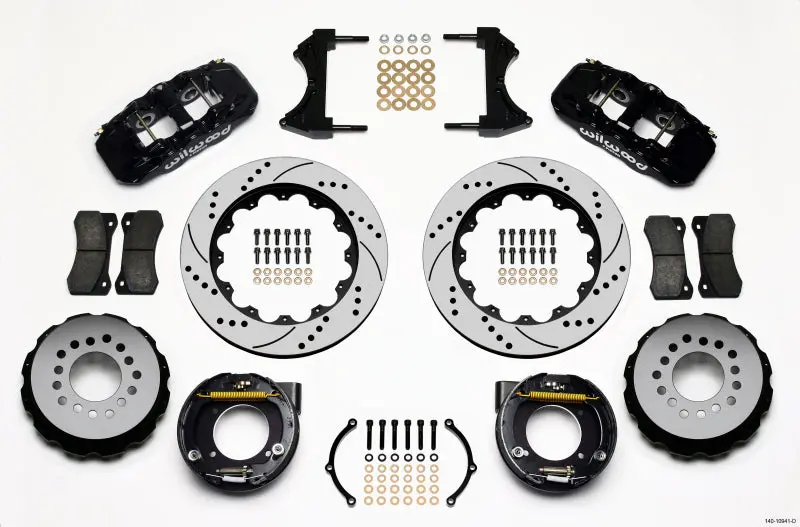 Wilwood Aero4 Rear Parking Brake Kit — 14-Inch Drilled Rotors, 2.42-Inch Offset, 5-Lug Fitment For Chevy C-10 1